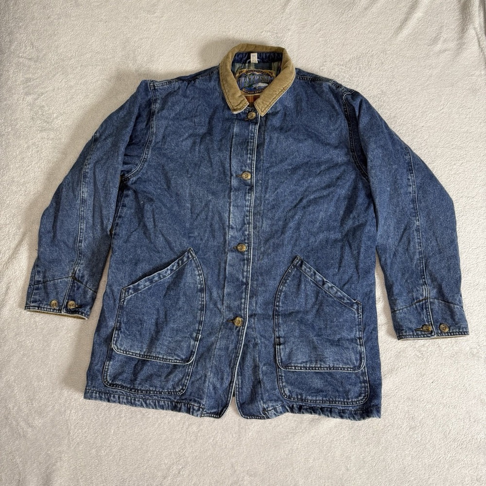 Vintage 80s DUNBROOKE UPSTREAM Blue Denim Barn Jacket Coat Women's L Large VGC